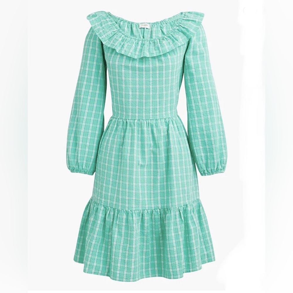 NWT Jcrew Factory seersucker ruffle neck mini dress